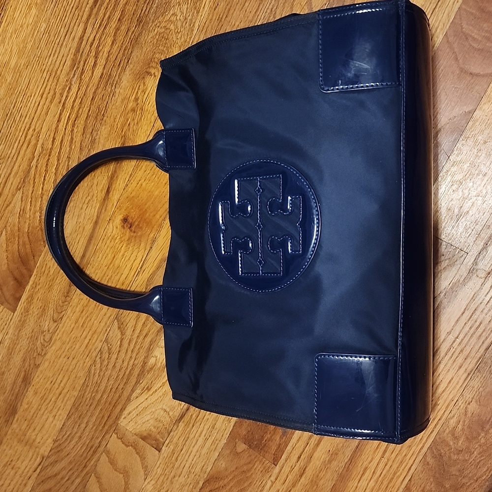 Tory Burch Ella patent nylon tote bag in navy